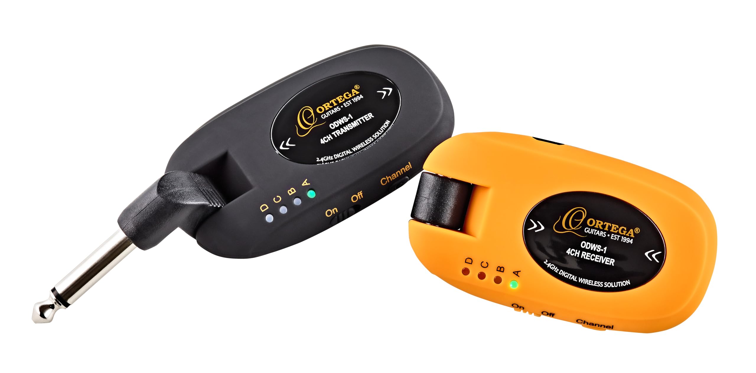 Ortega Guitars Digital Wireless System – Wiederaufladbares Zubehör für Gitarre – Schwarz, Orange (ODWS-1)