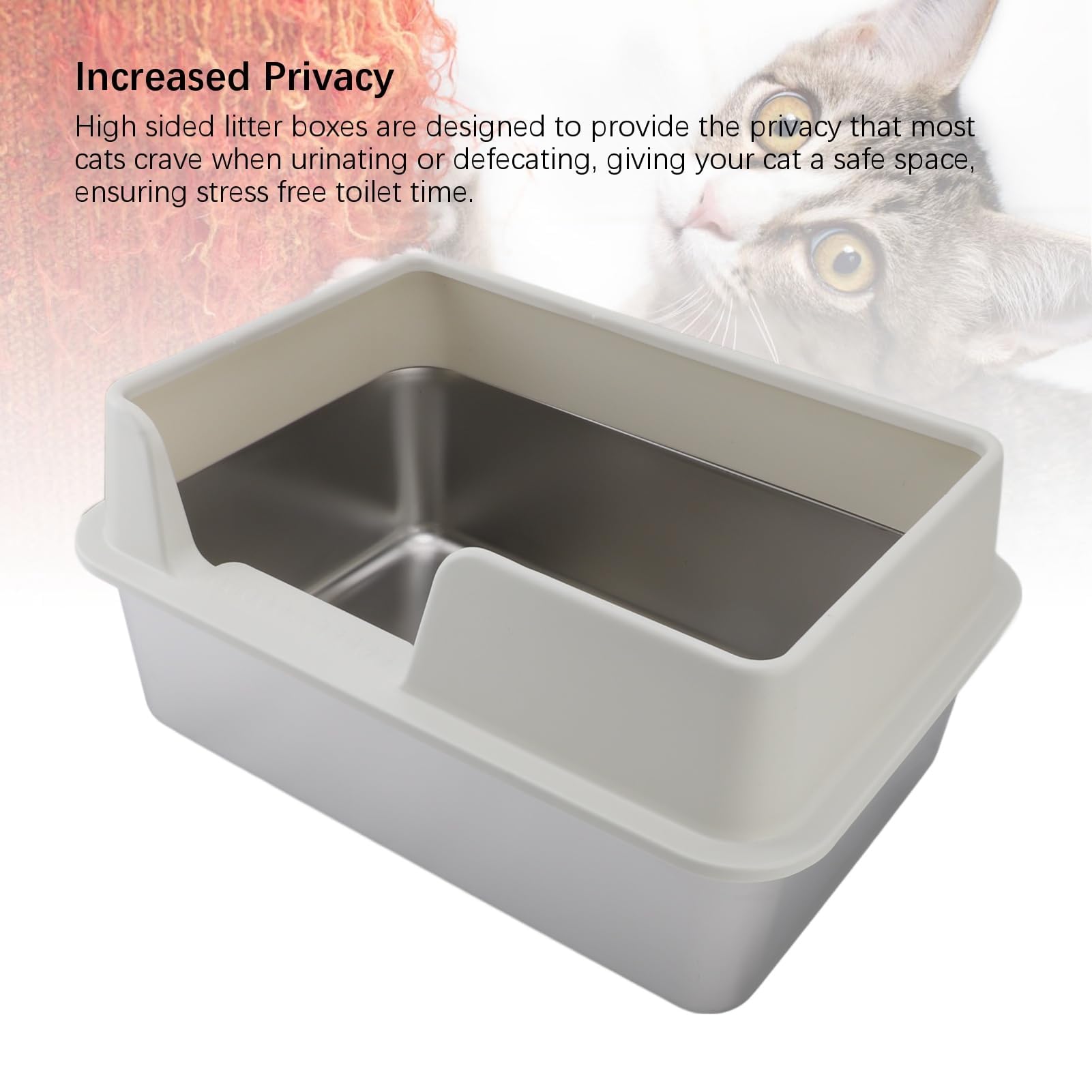 Arenero para Gatos con Pala, Arenero para Gatos Abierto XXL, sin Tapa, Arenero para Gatos de Acero Inoxidable, Arenero para Gatos Autolimpiante con Borde Alto, a Prueba de