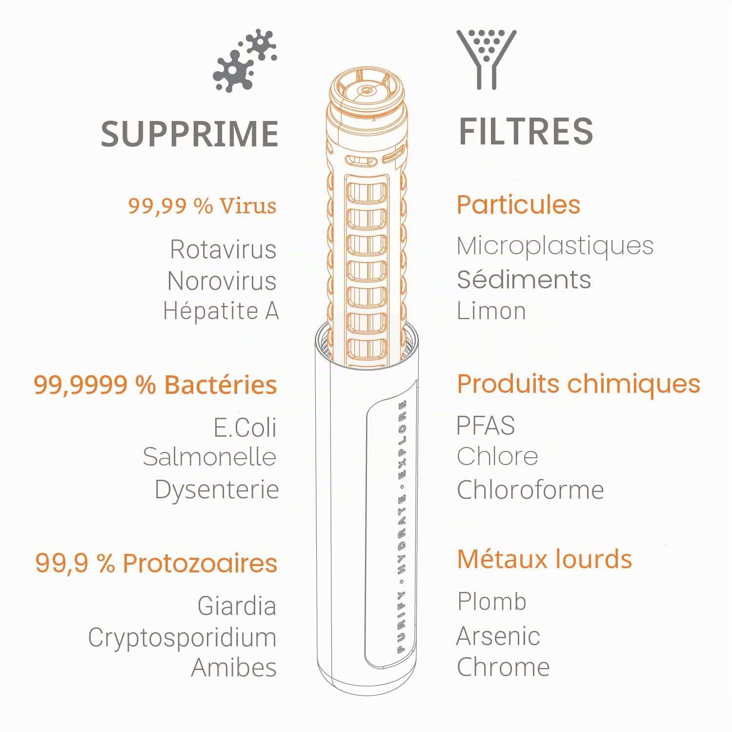 Lifesystems Bouteille purificateur d'eau pour voyage et utilisation quotidienne Élimine les virus, les bactéries, les produits chimiques et les microplastiques, 1 litre, gris