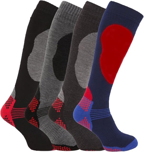 4 Pairs of Mens High Performance Thermal Ski Socks-Assorted-UK 6 - 11 ( Eur 39 - 45 )