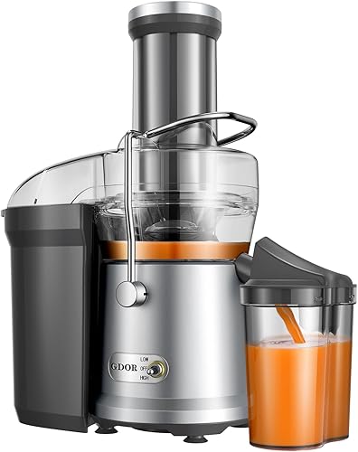Exprimidor GDOR de 1200 W con canal de alimentación más grande de 3.2 pulgadas, sistema de corte mejorado de titanio, extractor de jugo centrífugo