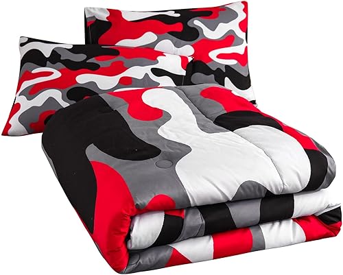 Miniatura 8 de Meeting Story Juego de ropa de cama de camuflaje, juego de edredón estilo patrón colorido, 3 piezas, un edredón y dos fundas de almohada en una