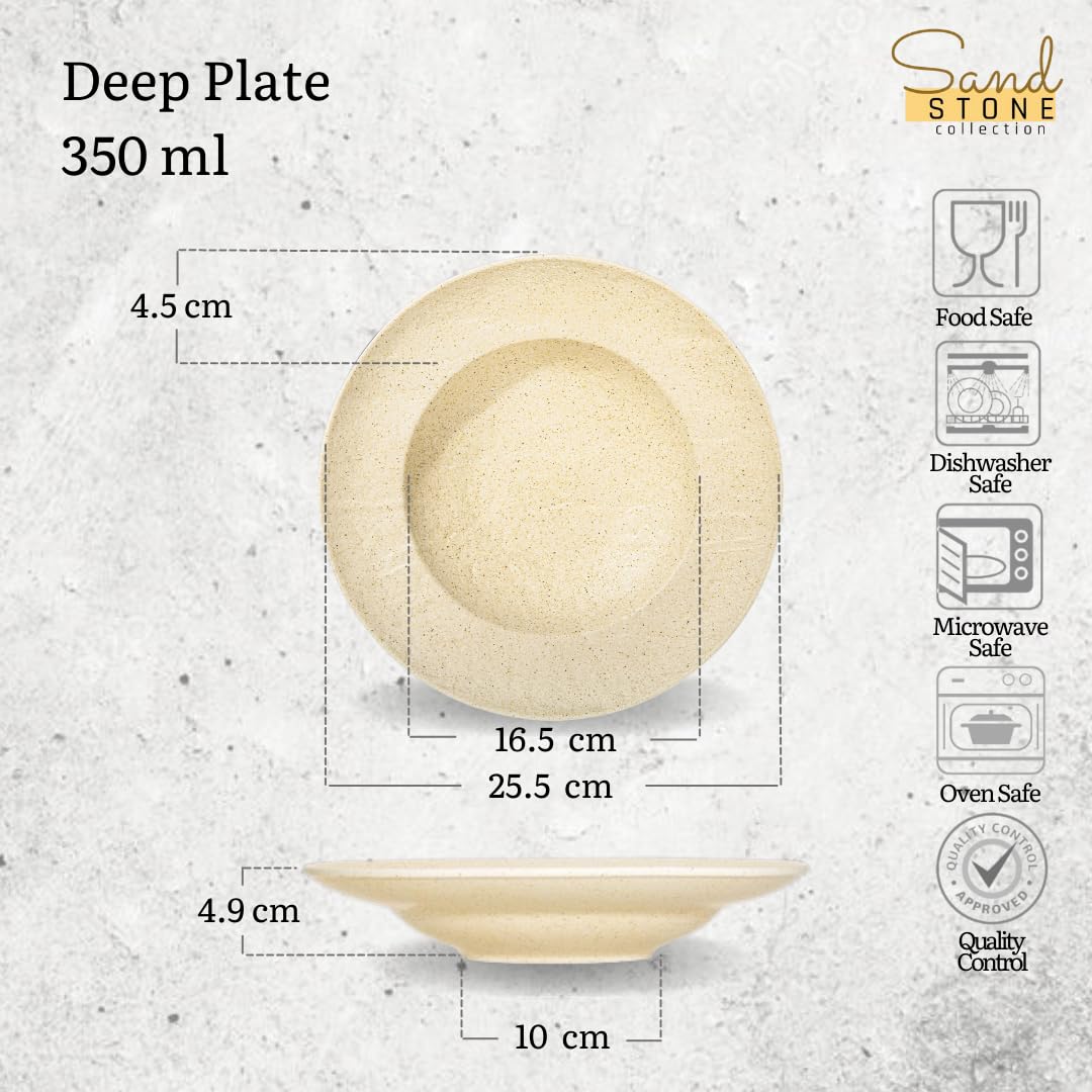 Wilmax | Platos hondos | Platos hondos | 2 unidades 25,5 cm/350 ml | Platos llanos de porcelana | aspecto de piedra | Platos para sopas, pastas, ensaladas, aptos para lavavajillas | para microondas |