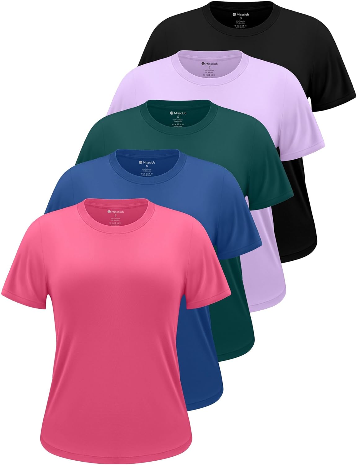 5 Pack Workout Tops for Women Crew Neck Dry Fit Short Sleeve Athletic T-Shirts for Gym Pilates Yoga Fitness Wear