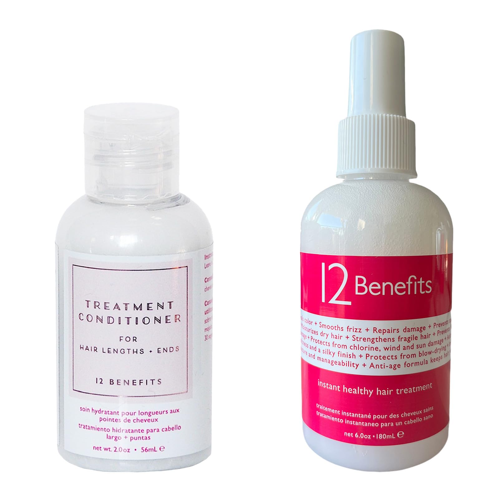 12 Benefits Hair Treatment & Conditioner Set – Leave-In Spray + Sulfate-Free Deep Conditioner – Anti-Frizz, Hydrating, Strengthening – With Silk Protein, Argan & Marula Oils – For All Hair Types