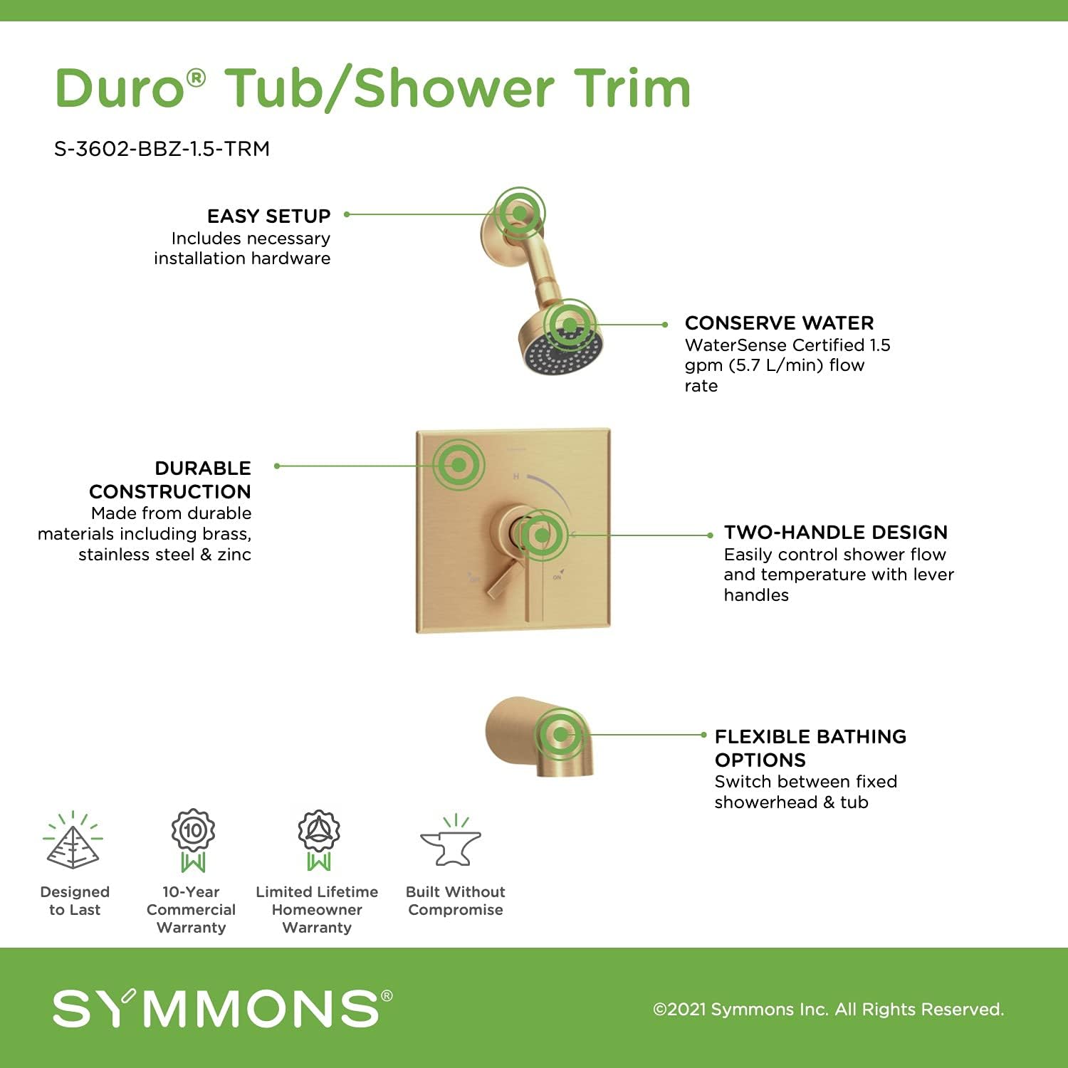 80% оƒƒ Dіѕсоunt Symmons S-3602-BBZ-1.5-TRM Duro Single Handle 1-Spray Tub and Shower Faucet Trim in Brushed Bronze - 1.5 GPM (Valve Not Included)