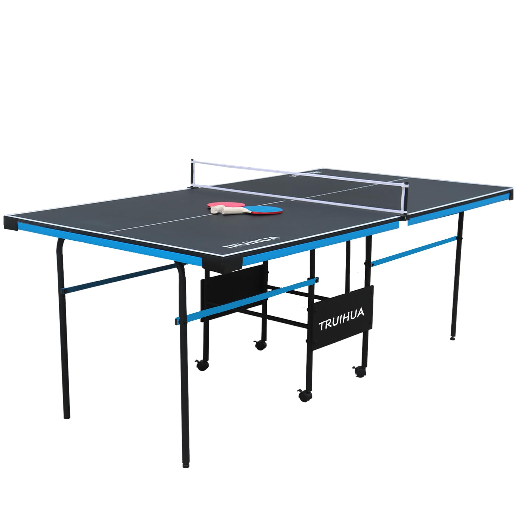 7FT Mesa de ping pong interior junior compacta plegable mesa mesa para exteriores con raqueta de ping pong y red para niños 210 x 117 x 76 cm