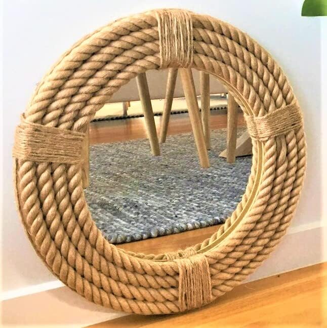 Premium Nautical Round Rope Mirror - Classic Thick Framed Full Length Wall Mirror for Makeup and Home Decor, Accent Mirror for Bathroom Vanity, Entry, Living Room (18 Inches)