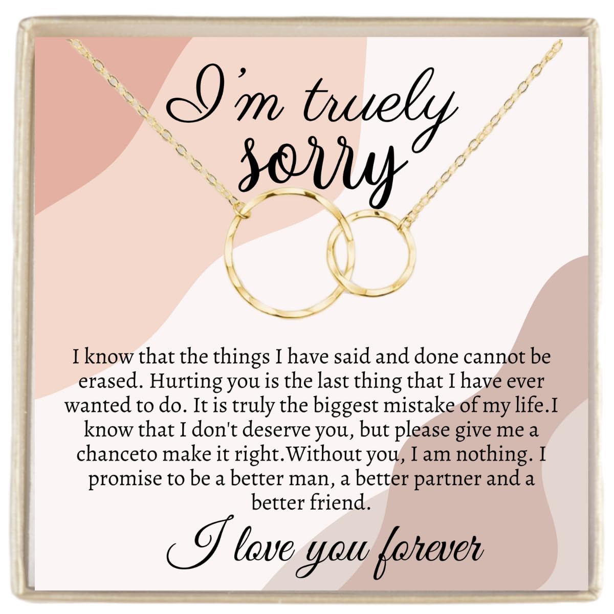 IPINK-I'm Sorry Gifts For Her, Apology Gifts For Her, I Love You I'm Sorry Gift, Giant Sorry Forgiveness Necklace with Message Card and Gift Box