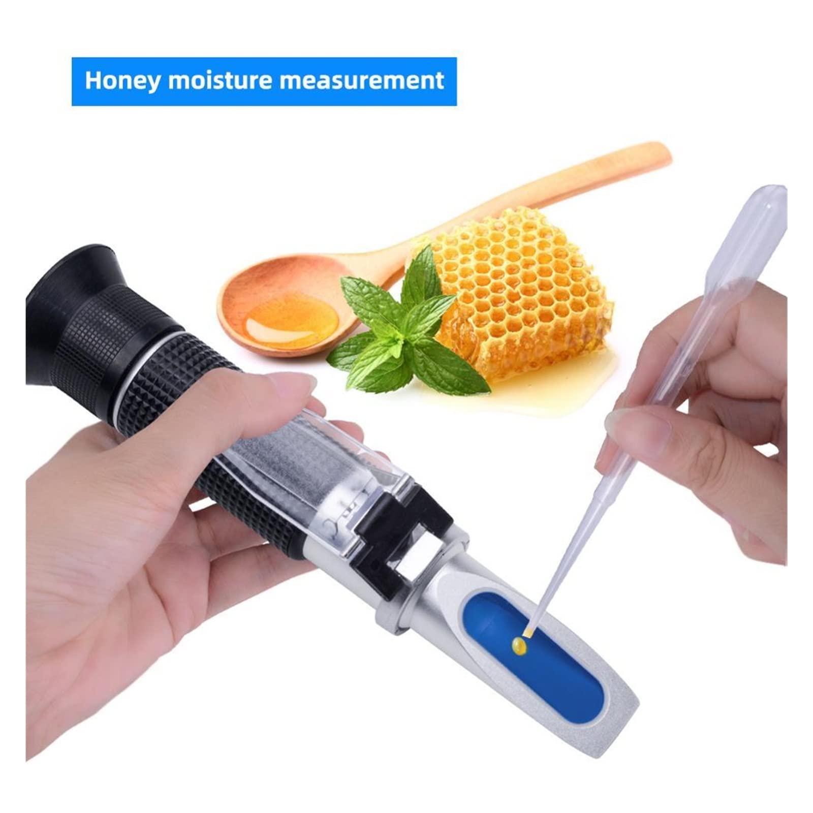 Réfractomètre, Tendu à main 10 à 30% de réfractomètre miel d'eau avec étalonnage ATC Réfractomètre Humidité du miel(Plastic box)