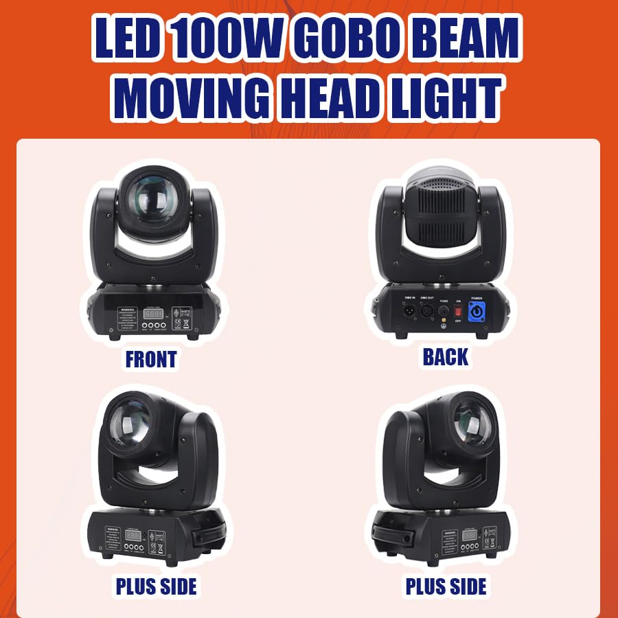 2 Packs LED 100W Beam Stage Light Strobe, Zoom, DMX512 Control Module Beam Moving Head for Birthday Wedding DJ Disco KTV Bar Club Party Event Show
