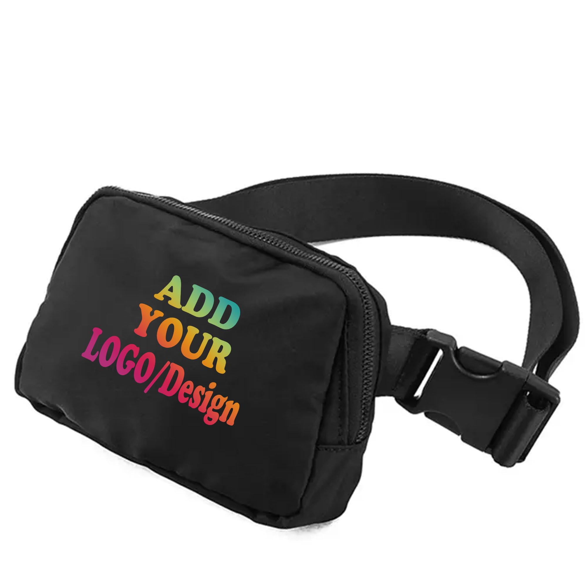 SMALL COLOR Personalized Nylon Belt Bag with Name Text Logo Photo Custom Fanny Pack Bag Unisex Mini With Print, Black
