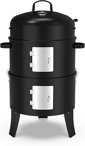 Miniatura 1 de Ahumador de carbón de 16 pulgadas, parrilla vertical 3 en 1 resistente, hoguera al aire libre de 402 pulgadas cuadradas, parrilla versátil para