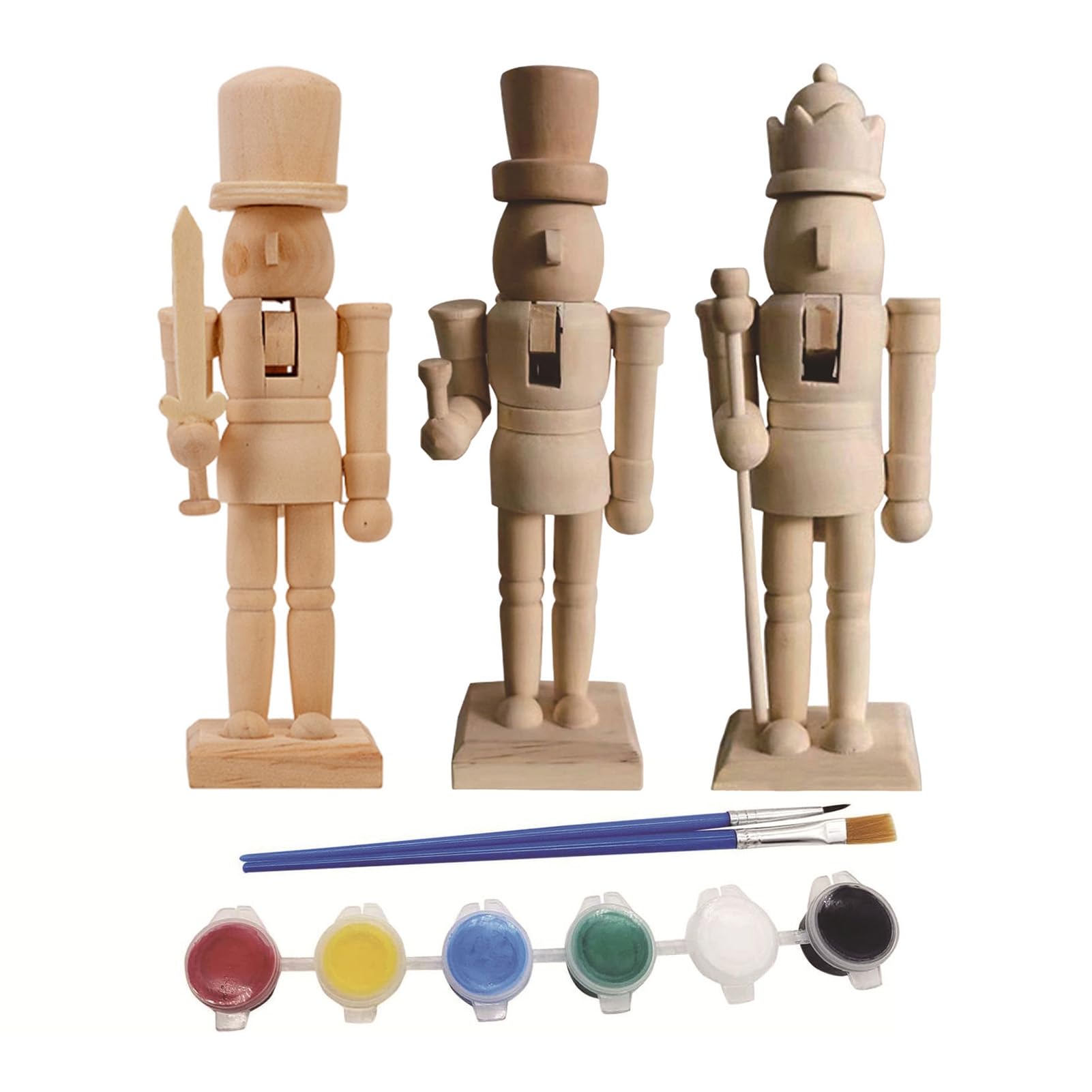 Glifora 18CM Christmas Wooden Unfinished Nutcracker Figurine - DIY Blank Unpainted Soldier Figure, Festival Holiday Party Ornament Decoration