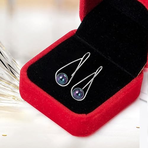 Miniatura 3 de Aretes de perlas negras para mujeres y niñas, aretes de gota cultivados de agua dulce negra de plata de ley 925, aretes hipoalergénicos de perlas