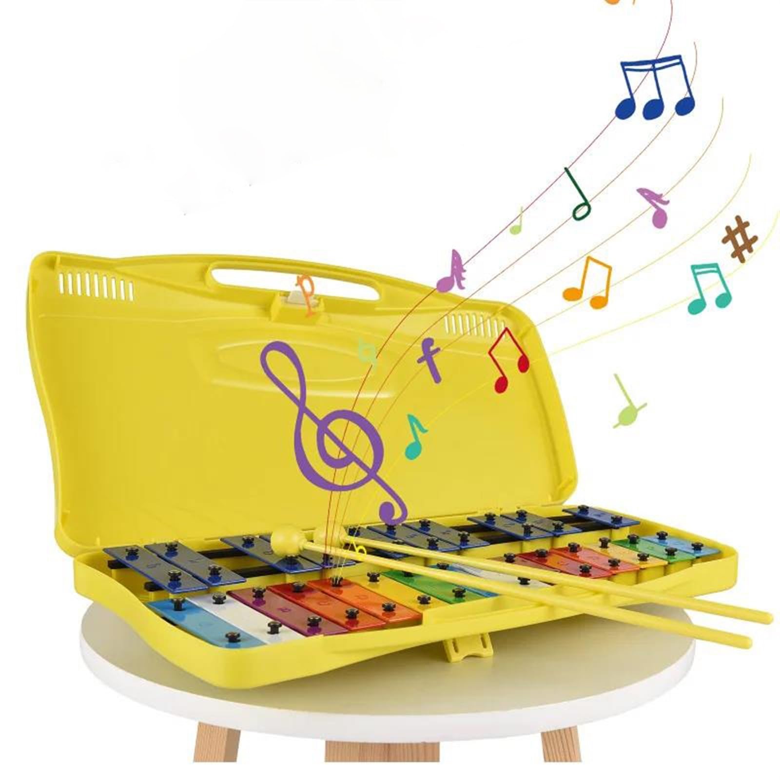 Ksylofon 25 Notatek Glockenspiel Ksylofon Kolorowe Metalowe Klawisze Perkusyjny Instrument Muzyczny Z 2 Młotkami Podręczny Futerał