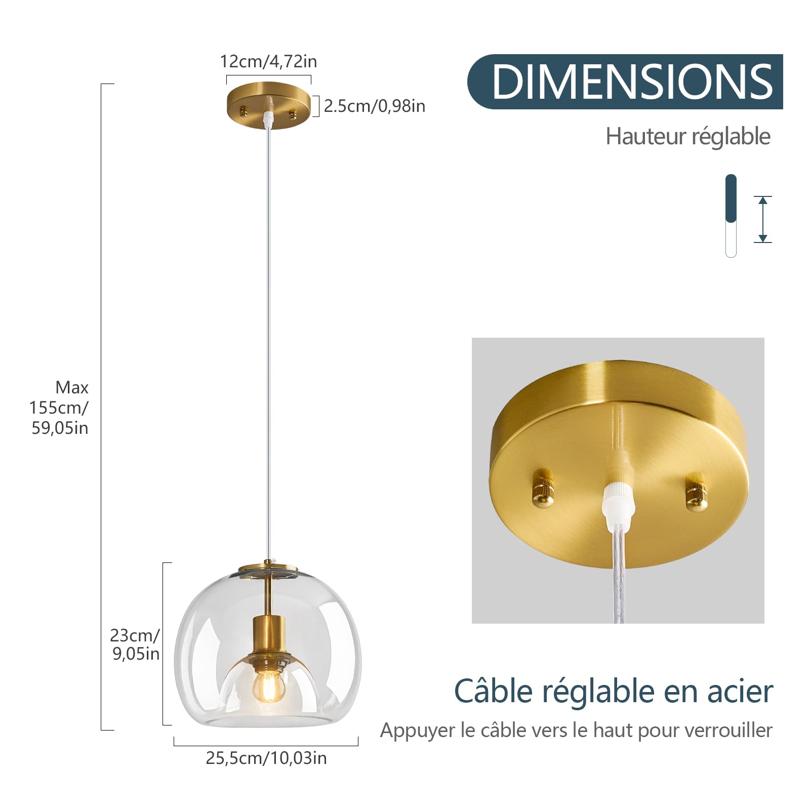 Lámpara colgante de cristal transparente, diseño de isla de cocina, color dorado-Flama E27 Lámpara de araña Retro Dormitorio Cocina Isla Restaurante