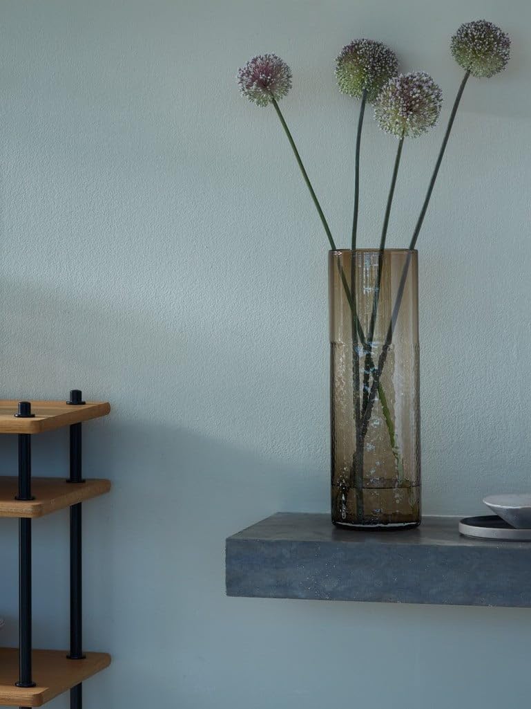 LSA International Wicker Taupe Tall Vase 15.75”, Luxury Modern Decorative Mouth Blown Glass Flower Holder with Textured Finish