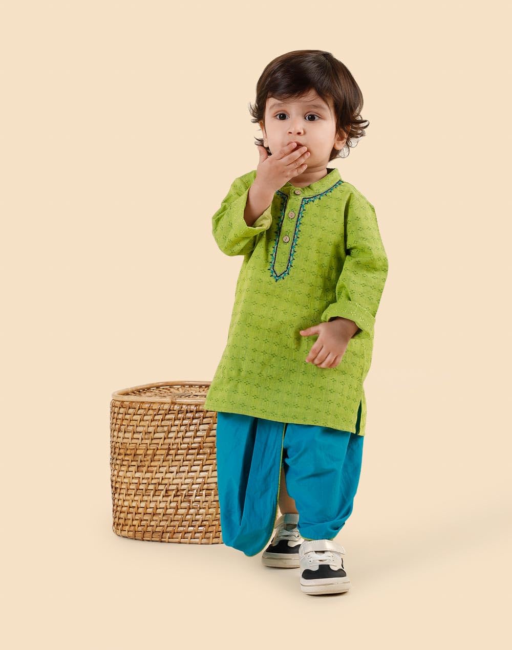 Fabindia Green Cotton 2Pc Dhoti Set 3