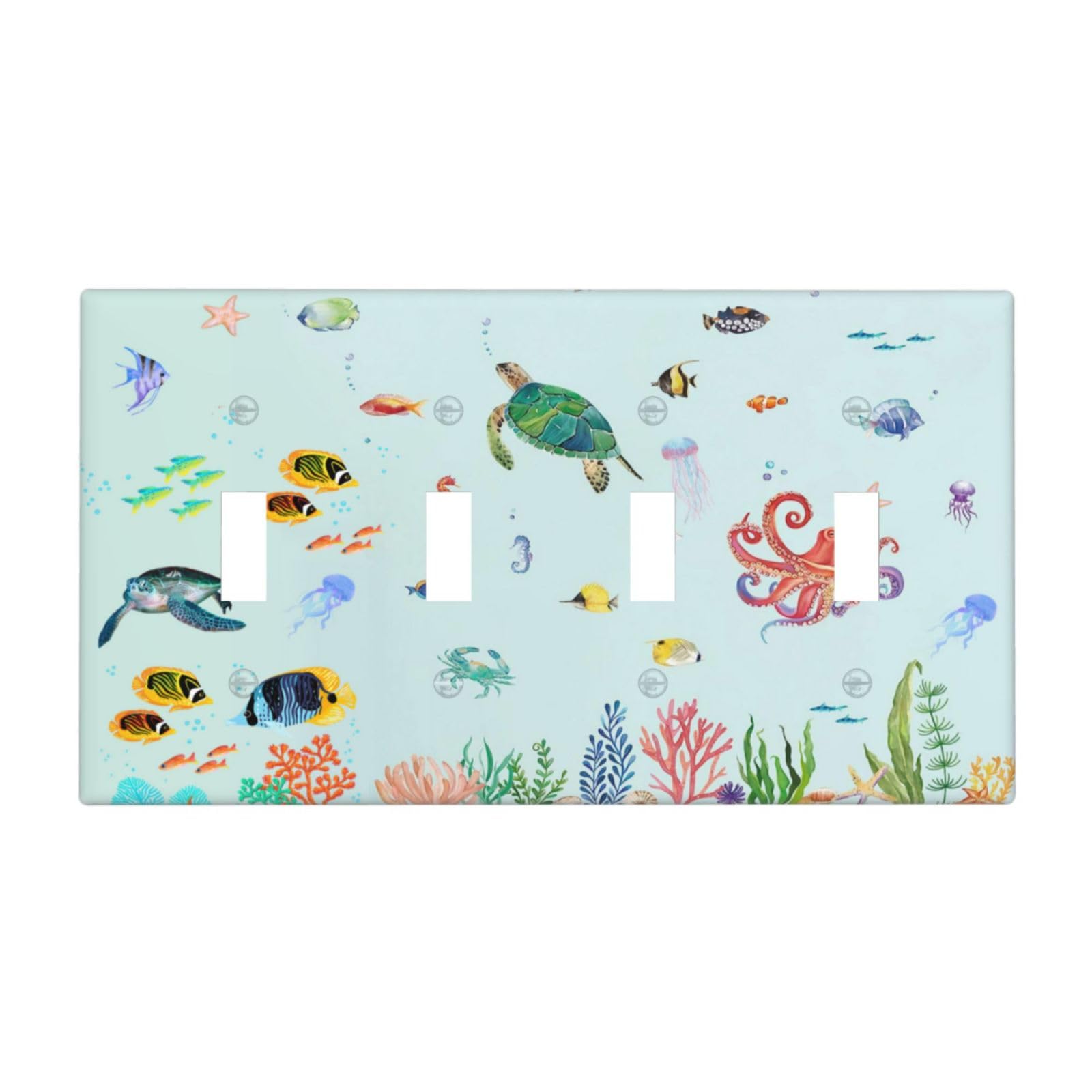 Placa de pared decorativa cuatruple palanca con diseño oceanico de animales marinos