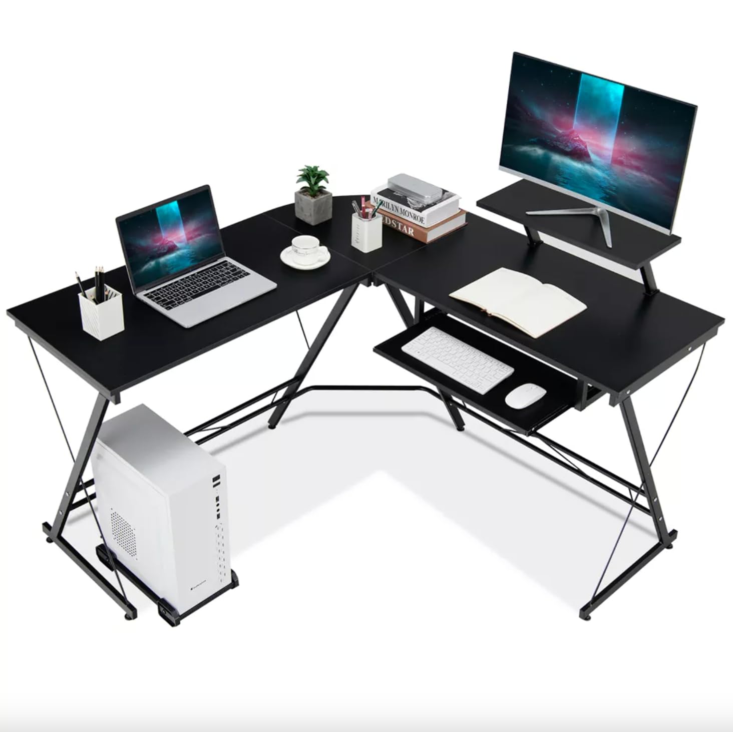パソコンデスク Computer Amazon.com: L-Shape Corner Computer Desk PC Glass Laptop Table