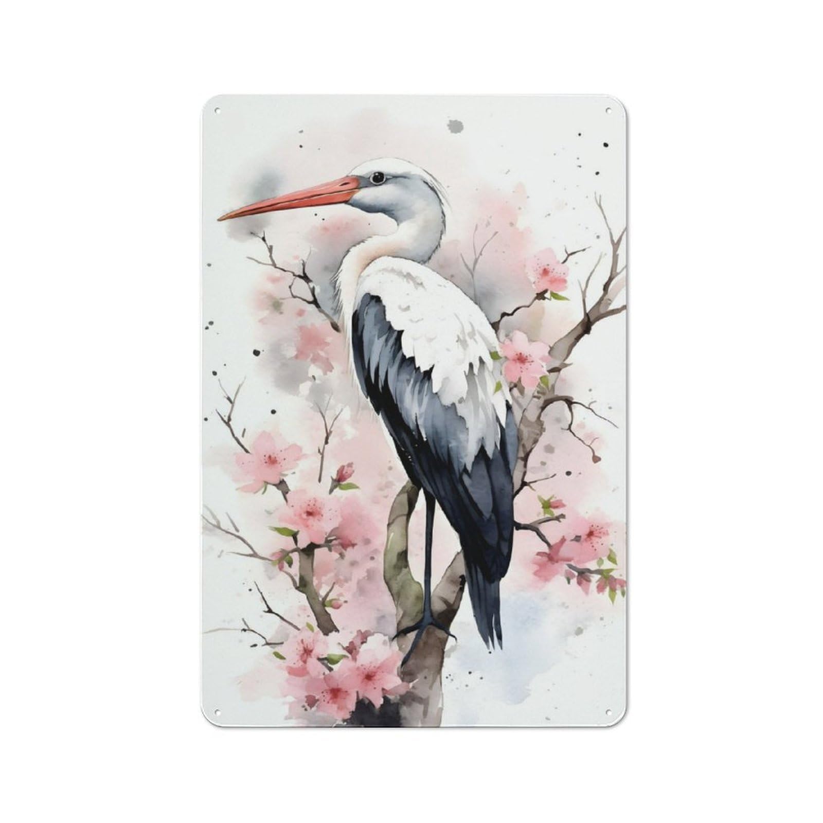 Stork Watercolor Tin Sign 30x20cm for Workshop Wall, Rustic Wall Decor, Suited to Workshop Decor Fans