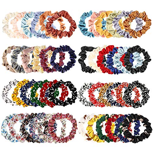 48 Pieces Satin Hair Scrunchies Soft Silk Elastic Hair Bands Floral Solid Hair Ties Ropes Ponytail Holder Rubber Headband for Women Girls Hair Accessories