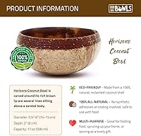 Vista 5 de Rainforest Bowls Juego de 2 cuencos de coco Jumbo Horizons, 2 cucharas de madera y 2 popotes de bambú reutilizables, 100% naturales, tallados a mano