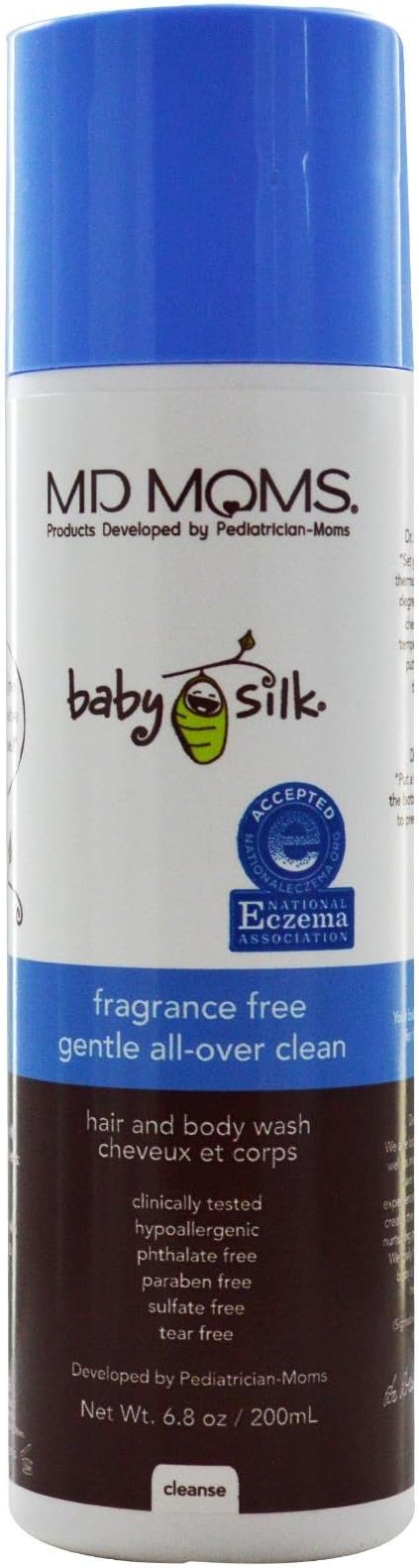 Baby Shampoo and Body Wash by MD Moms- Eczema Approved Hypoallergenic No Tears Formula Made by Pediatricians (Fragrance Free - 6.8oz)