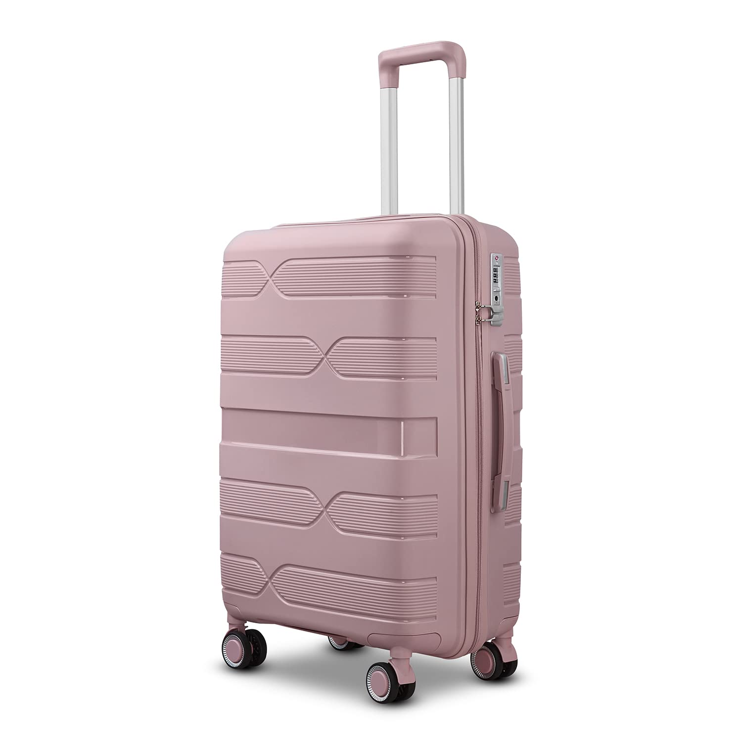 SXMA Maleta de gran capacidad de 20/24/28 pulgadas, maleta de polipropileno de seguridad, antirrobo, combinación de bloqueo, juego de tres piezas, oro rosa