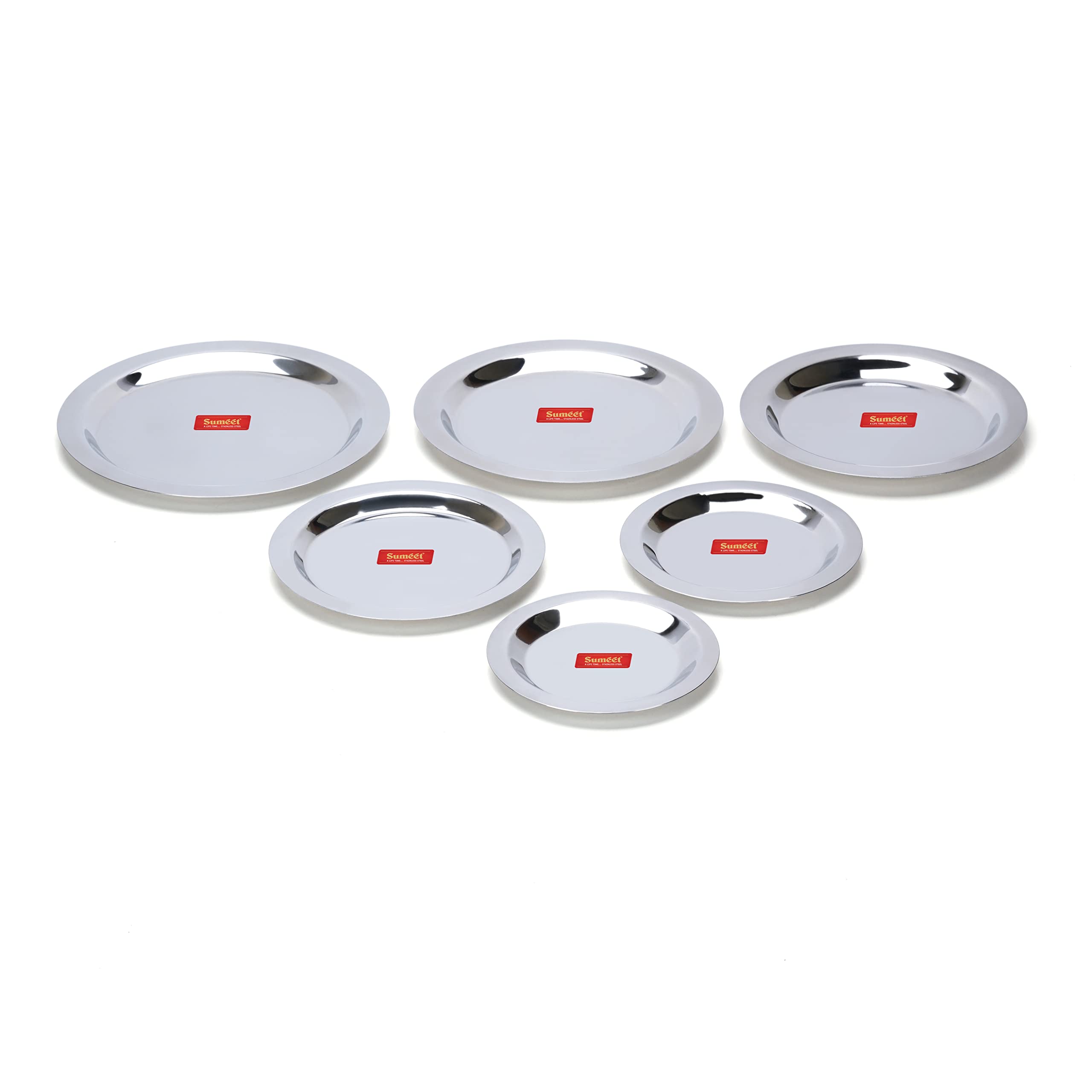 Sumeet Stainless Steel Heavy Gauge Ciba/Lids/Tope/Cheeba Cover Set of 6 Pcs (12.3cm, 13.8cm, 15.5cm, 16.7cm, 18.5cm, 20cm), Silver