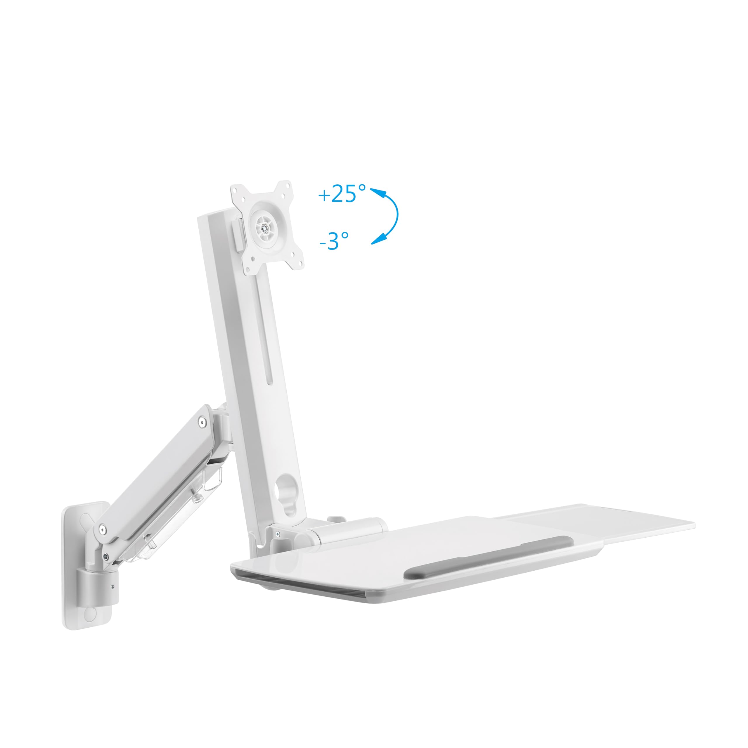 PureMounts Soporte para Monitor con Bandeja para Teclado, Soporte de Pared para Pantalla con Bandeja para Teclado, Ajustable en Altura, Giratorio, Inclinable, Estación de Trabajo de Pie, Blanco