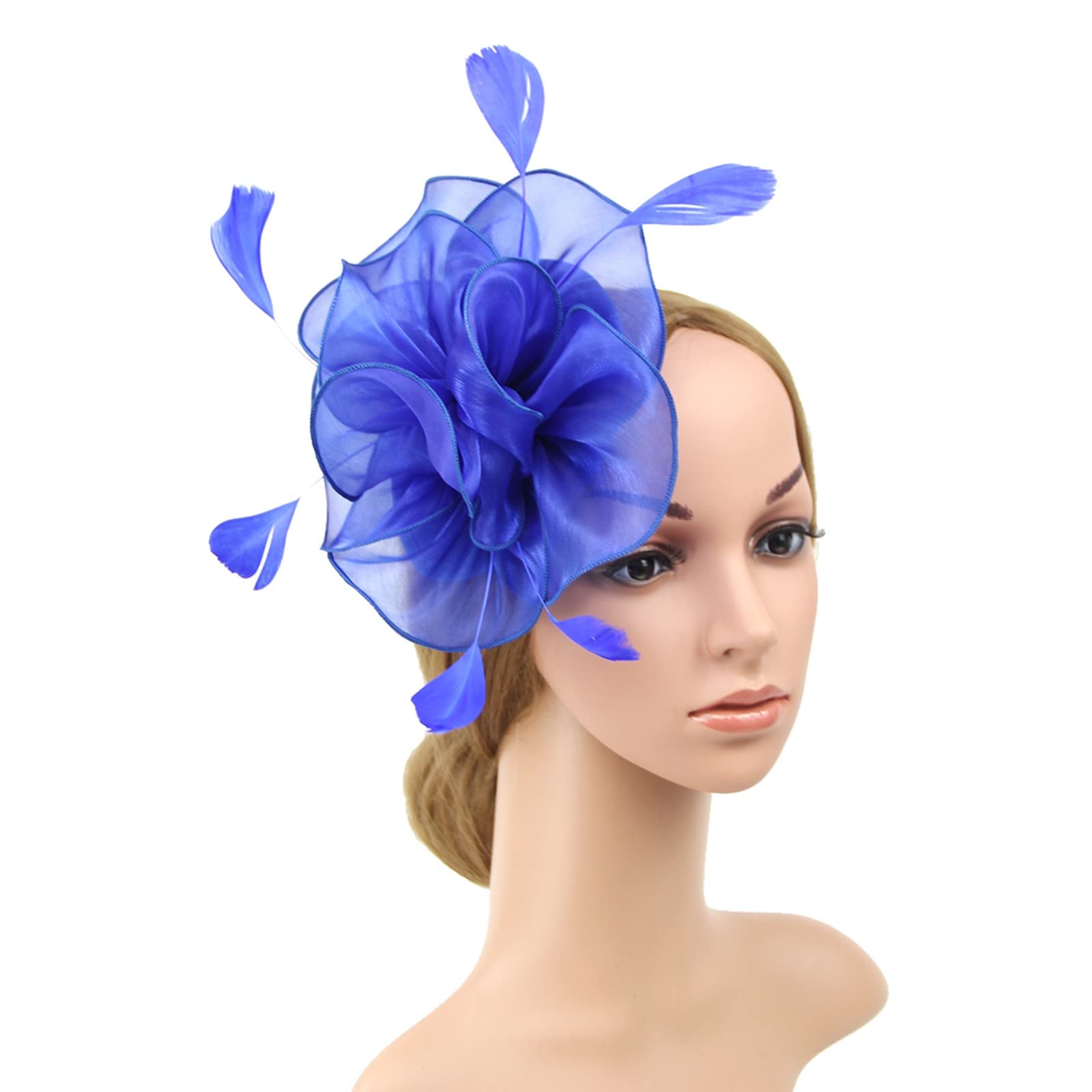 4189 Womens Fascinator Hat Headpiece Vintage Wedding Mesh Feather Flower cream-floral-feather-wedding-  main image 4