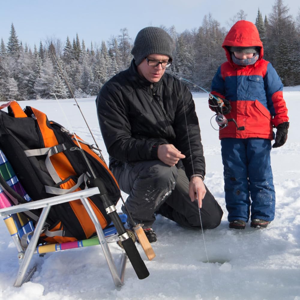 Caña de pescar en hielo, telescópica de fibra de carbono de alta sensibilidad con mango de silicona para agua dulce y salada, regalos de pesca para hombres y mujeres