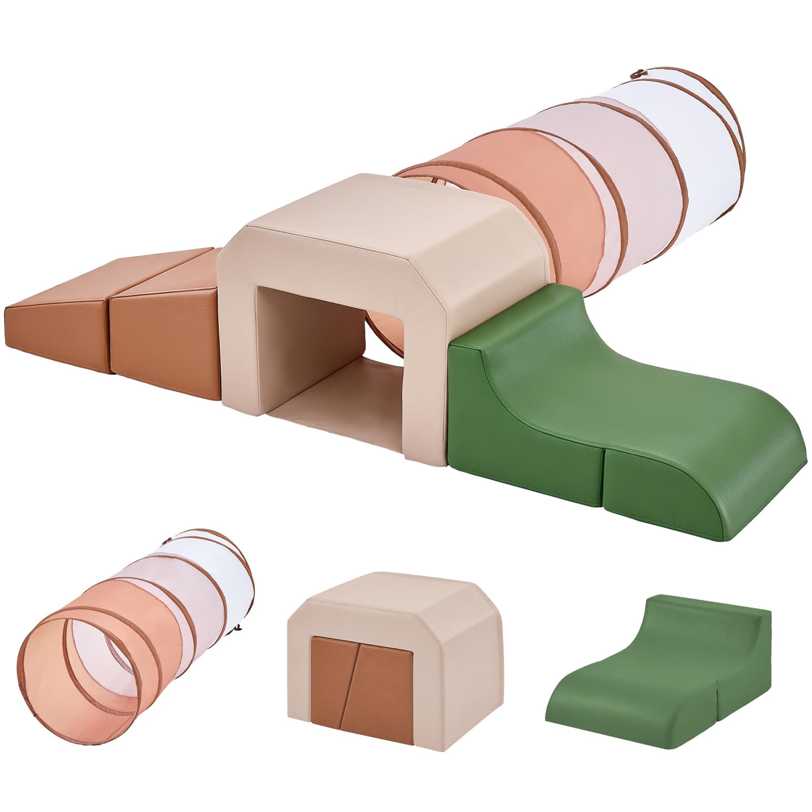 JungleDove Set Gioco Morbido per Bambini: 4 Pezzi Blocchi Schiuma con Arco, Scivoli e Tunnel Pop-up - Soft Play Montessori EN71 1-3 Anni