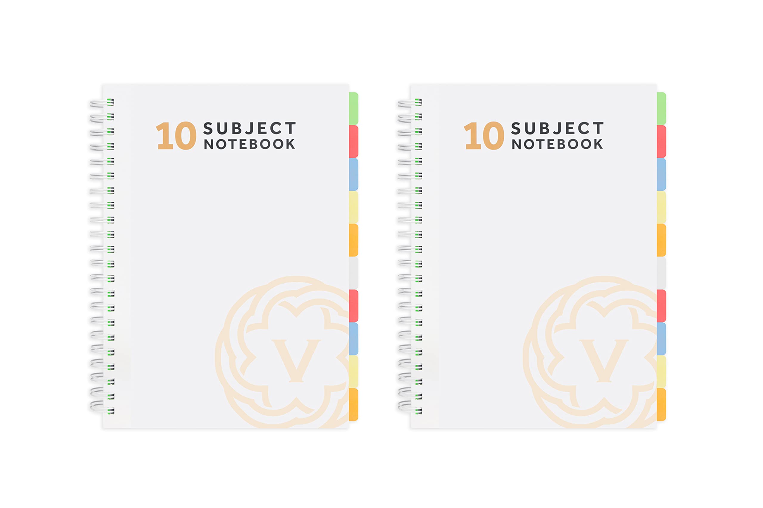 VABE UK A4 Subject Notebook with 10 Dividers - 300 Pages Lined A4 Spiral Notebook (150 Sheets) - 100gsm Writing Pad - Large A4 Lined Jotter with Thick Matte Laminated Cover (Pack of 2, WHITE)