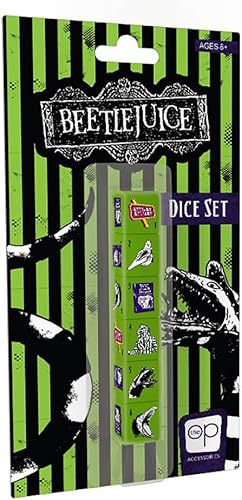 Juego de dados Beetlejuice  Dados coleccionables D6 con personajes de Beetlejuice  Andy y Barbara Maitland, gusano de arena, signo de Beetlejuice y