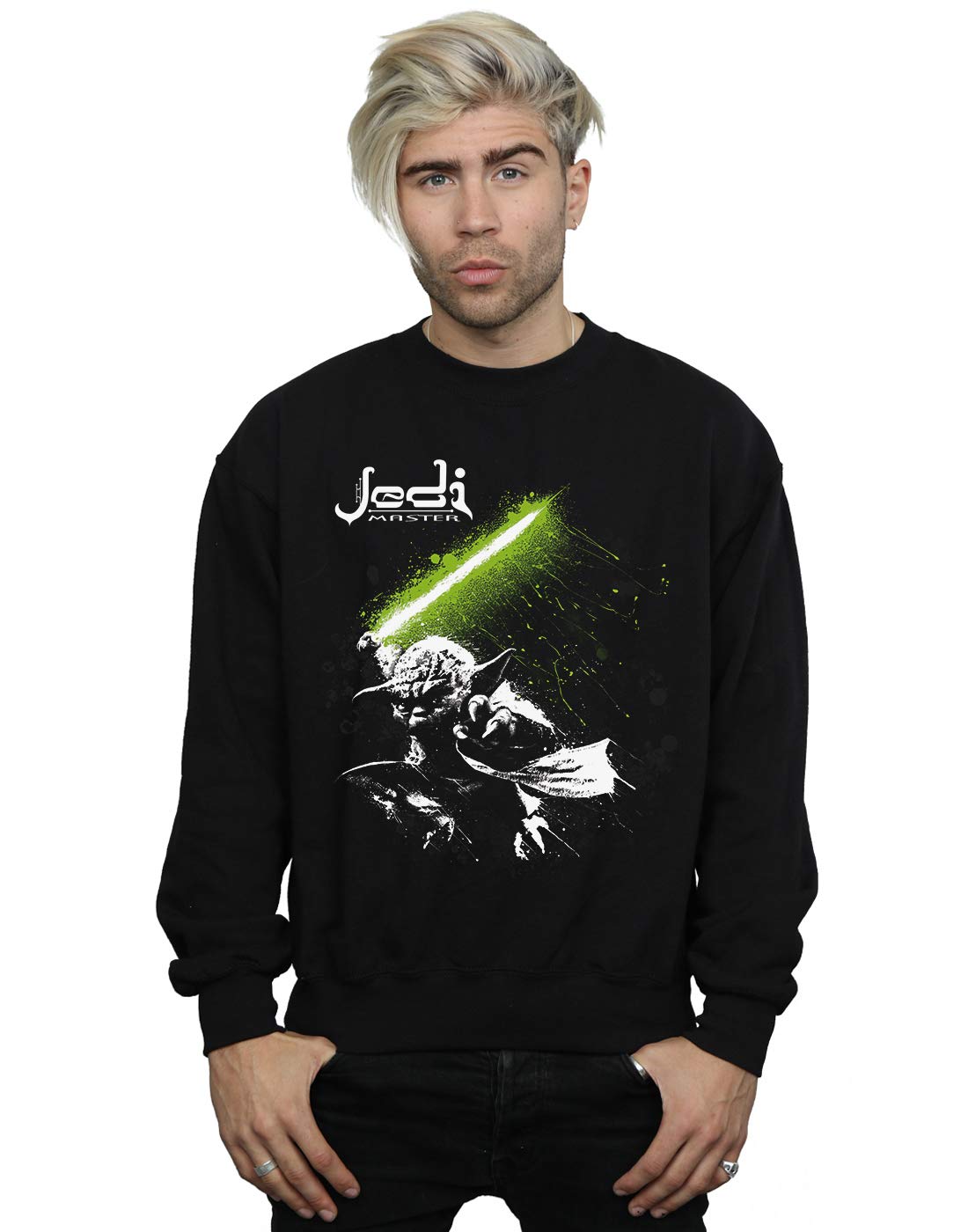 Absolute Cult Star Wars Men's Yoda Jedi Master Sweatshirt Black Large