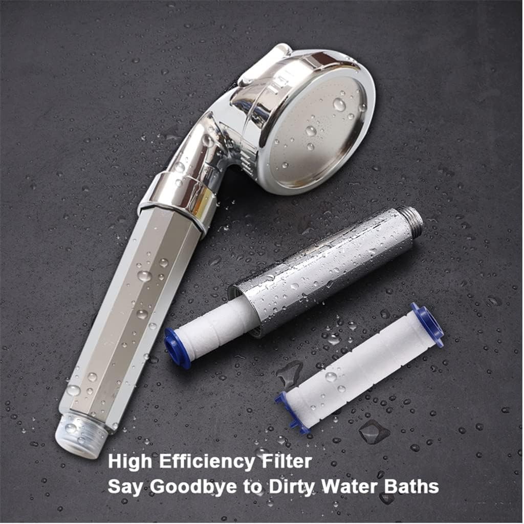 Soffione Doccia con doccetta, soffione Doccia Cromato a 3 funzioni con Filtro in Cotone nell'impugnatura, Risparmio idrico ad Alta Pressione per docce elettriche
