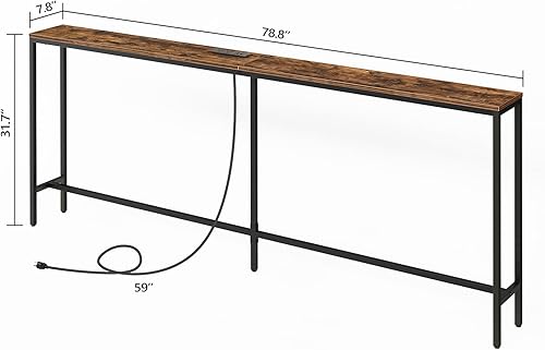 Miniatura 44 de Mesa consola con toma de corriente, mesa de sofá estrecha de 70.9 pulgadas, mesa de entrada industrial con puertos USB, mesa detrás del sofá para