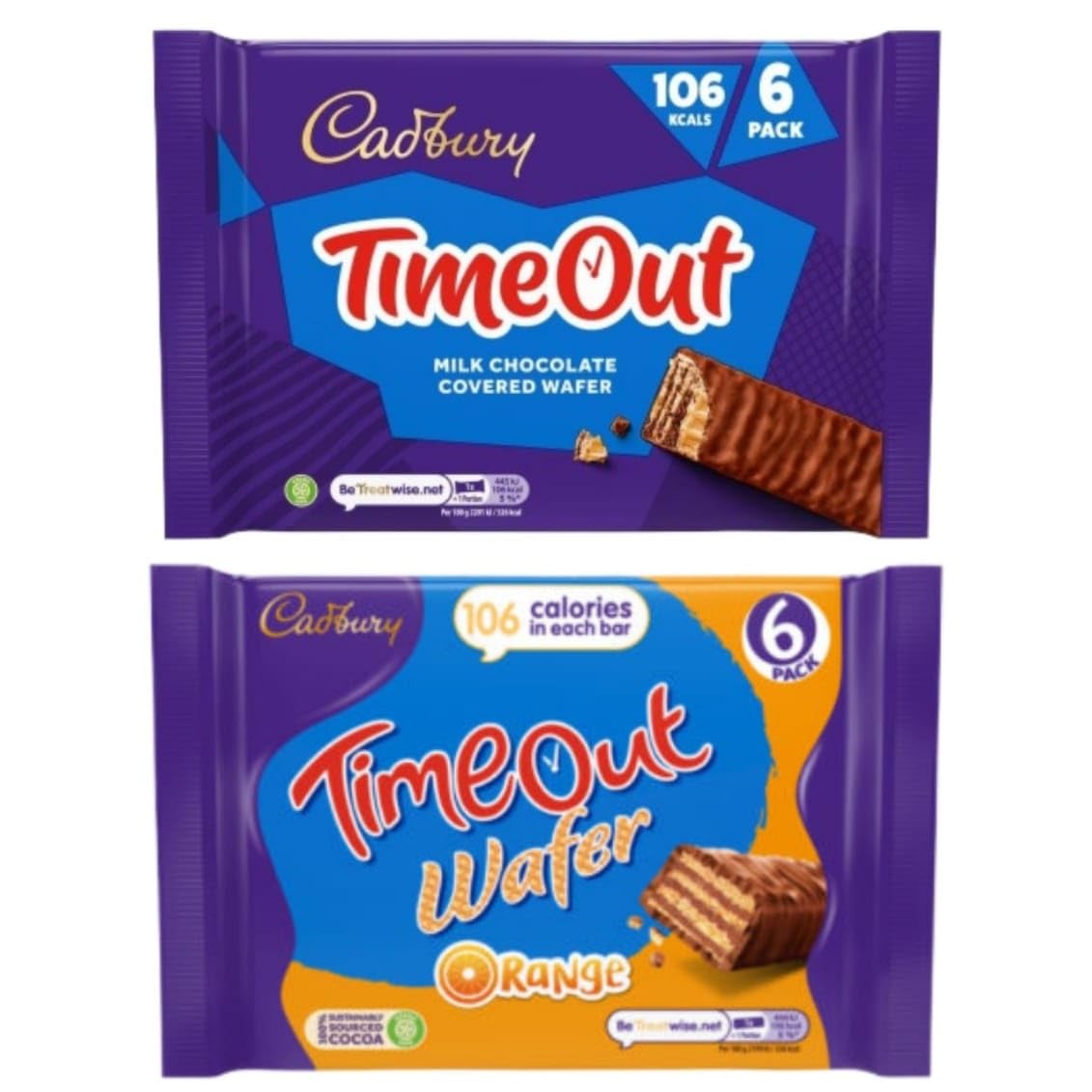 Timeout Wafer Cadbury bars Orange & Milk Chocolate 121g (Pack of 2)