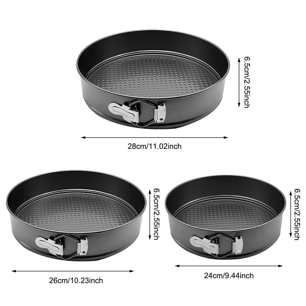Lot de 3 moules à charnière ronds 24/26/28 cm - Avec revêtement antiadhésif - Pour moule à gâteau, moule à gâteau