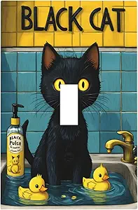 Decorative Light Switch Cover Plate Novelty Black Cat Funny Duck Bath 1 Gang Wall Plate Oversized Single Toggle Wall Cover Plate Jumbo Electrical Switchplate Faceplate