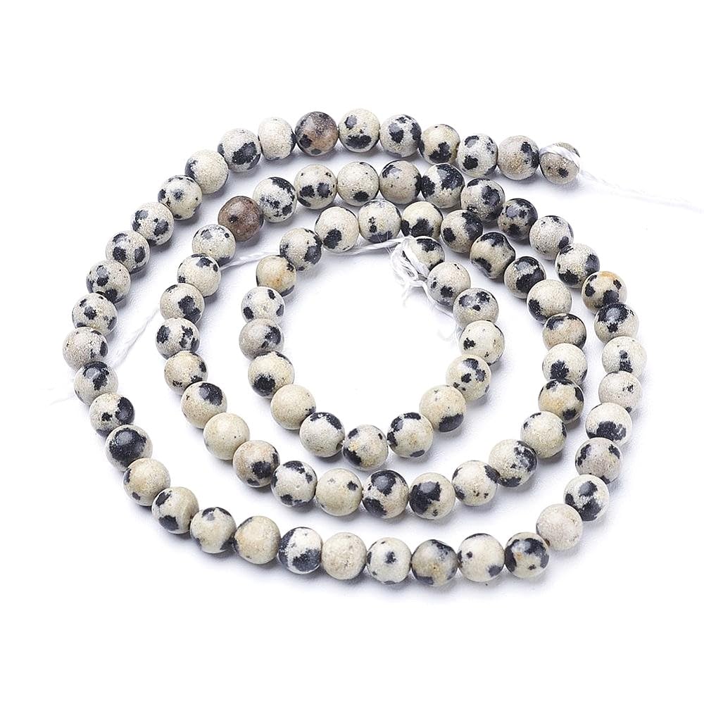 Cream/Black Dalmatian Jasper Beads Plain Round 4mm Strand of 95+