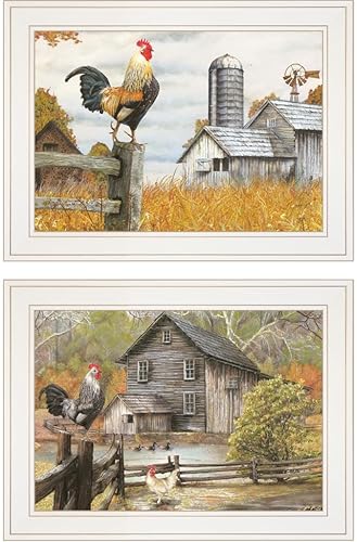 Trendy Decor4U Down on The Farm - Arte de pared impreso de 2 piezas de viñeta por Ed Wargo, 15 x 19 pulgadas, tono tierra