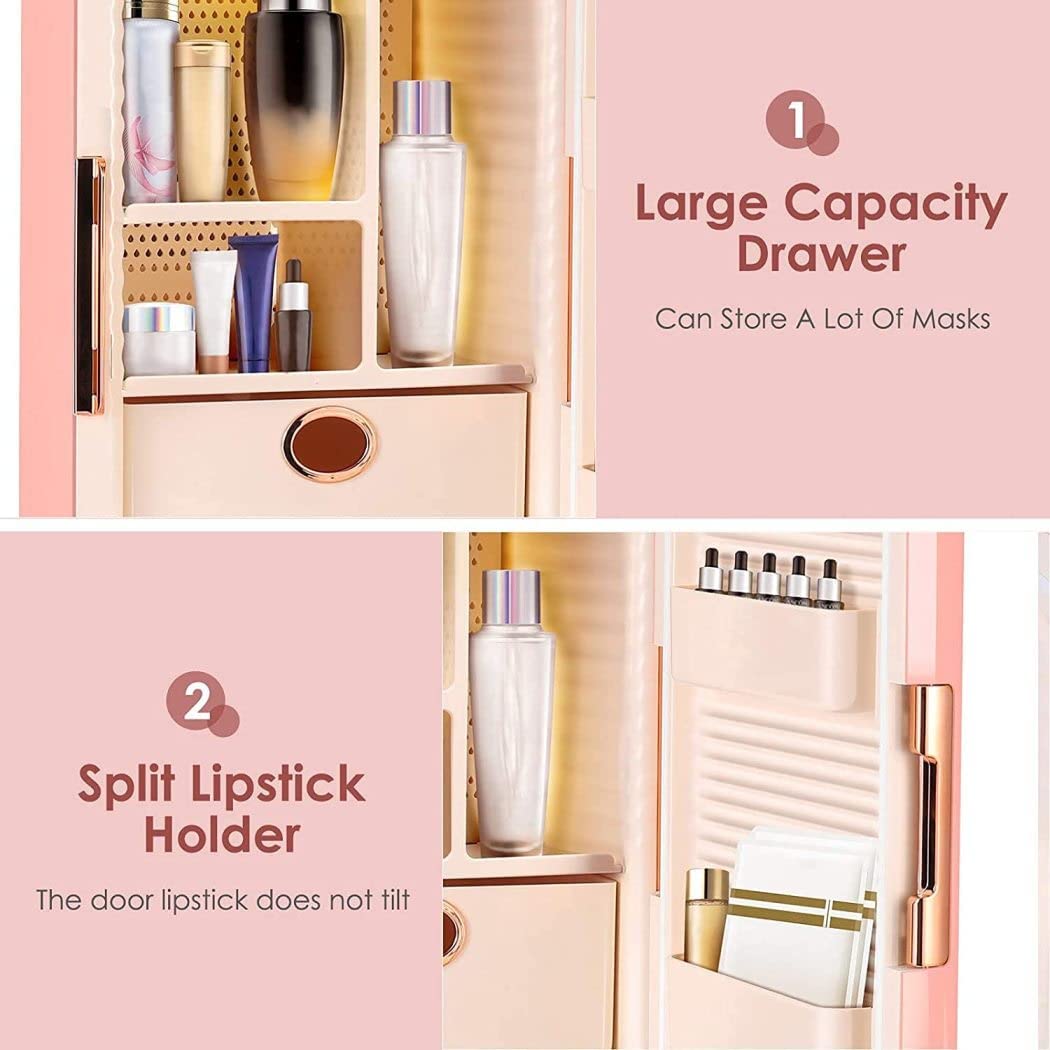 Nevera Rosa Moderna para el Cuidado de la Piel con cajones extraíbles, mininevera de Belleza de 12 litros, Nevera portátil para Maquillaje para el Cuidado de la Piel y cosméticos