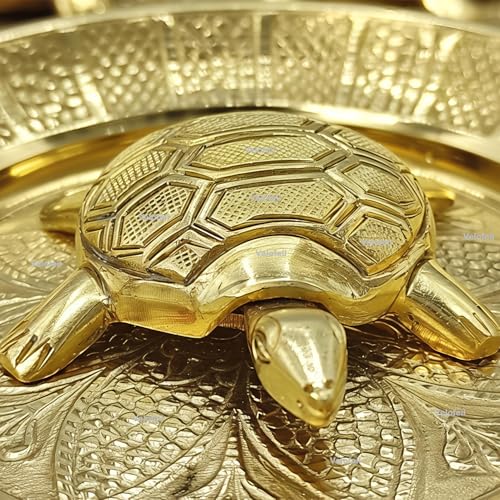 Image of 11cm & 200g Weight Large Vastu Feng Shui Pure Brass Tortoise with Plate for Career Opportunities & Good Luck, For Home & Office, Vastu Remedies, Positive Energy Showpiece, Home Decor Turtle Kachhua