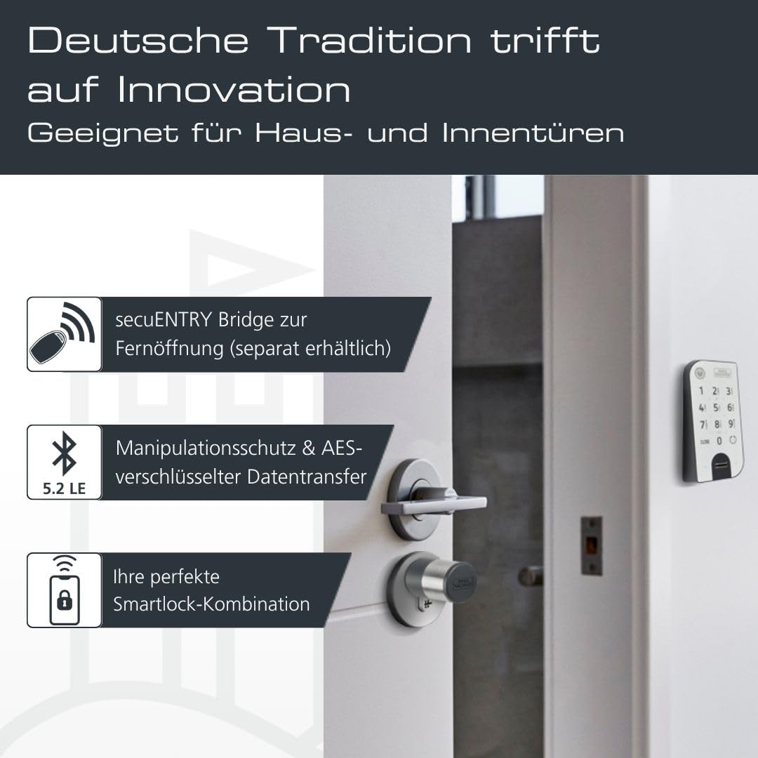 BURG-WÄCHTER Elektronisches Türschloss, Zylinder und Keypad, Öffnung mit App, Fingerprint, Pincode oder Funkschlüssel, ENTRYeasy 7602 FP, Schwarz/Edelstahl, Biometrisch