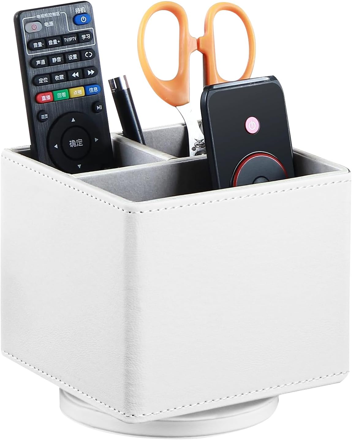 Remote Control Holder PU Leather TV Remote Caddy for Table,360 Swivel Nightstand Organizer for Bedroom Accessories/Bedside Remotes/Media Controllers/Office Supplies,Home Decorations for Living Room