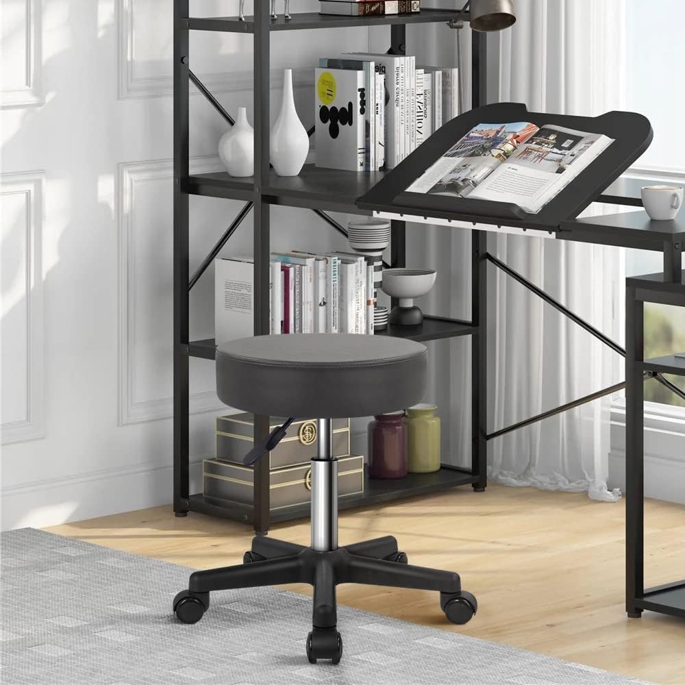Amazon Brand - Umi Round Faux Leather Height Adjustable Swivel Cushioned Revolving Stool with Wheels & Without Backrest for Doctor, Cosmetic, Clinic, Salon, Spa, Medical, Hospital in Dark Grey Color-image-43